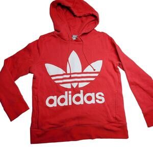 Adidas Sweatshirt Women's Size Small Coral Hoodie Trefoil Logo Sweater Pullover